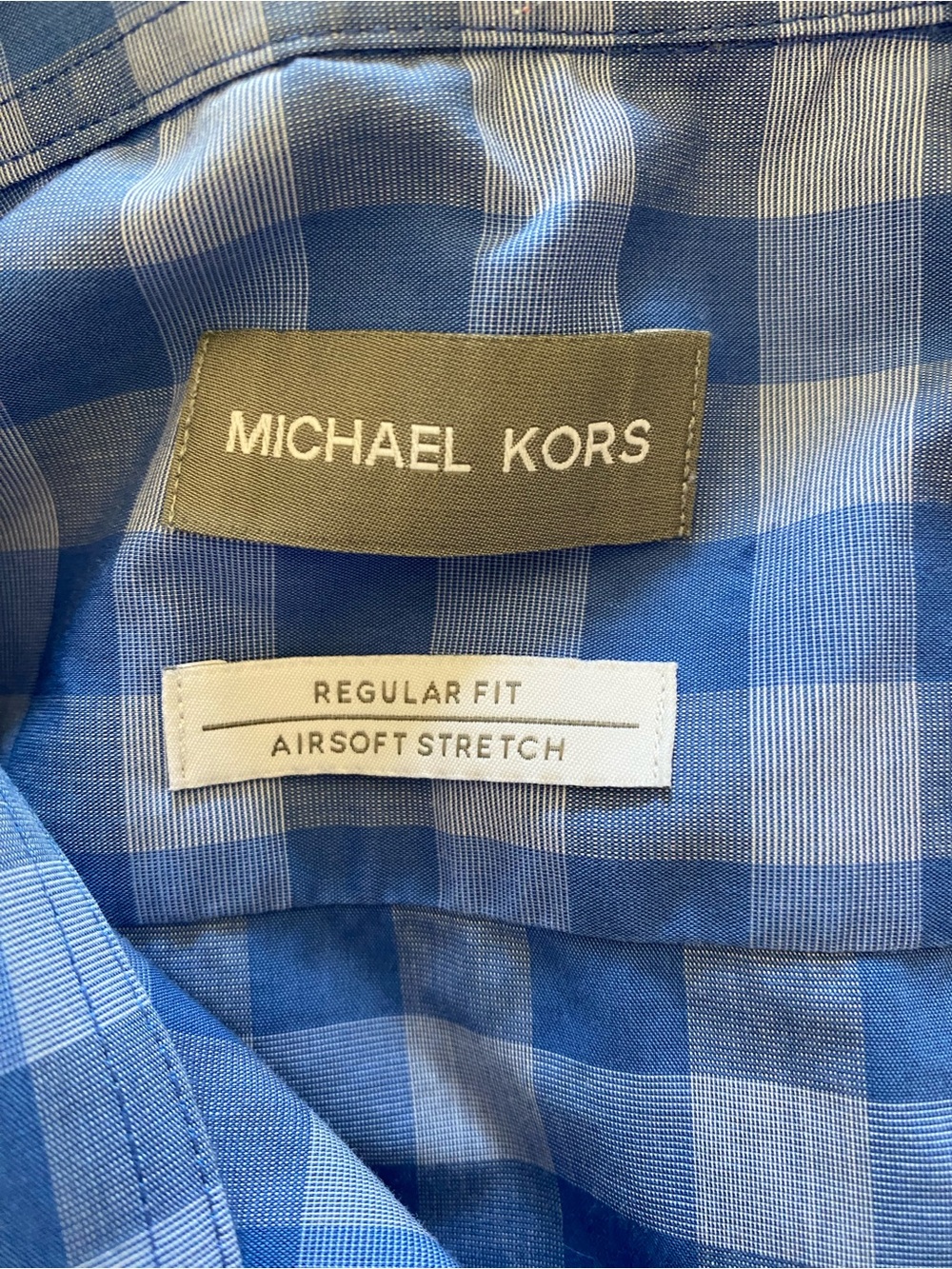 Michael Kors Mens Blue Gingham Long-Sleeve Dress Shirt - office wear - Picture 2 of 7